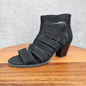 Vionic Harlow Ankle Booties 5 Black Suede Leather Open Toe Block Heels Zip Back